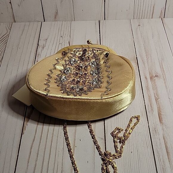 Gorgeous BARBARA Pelletarria Italy Clutch Satin Beaded  Bag  Gold NWT - Picture 10 of 13